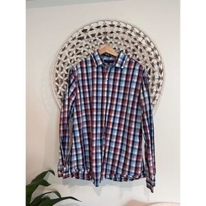 Tommy Hilfiger slim fit red, white and blue button down size 17 34-35